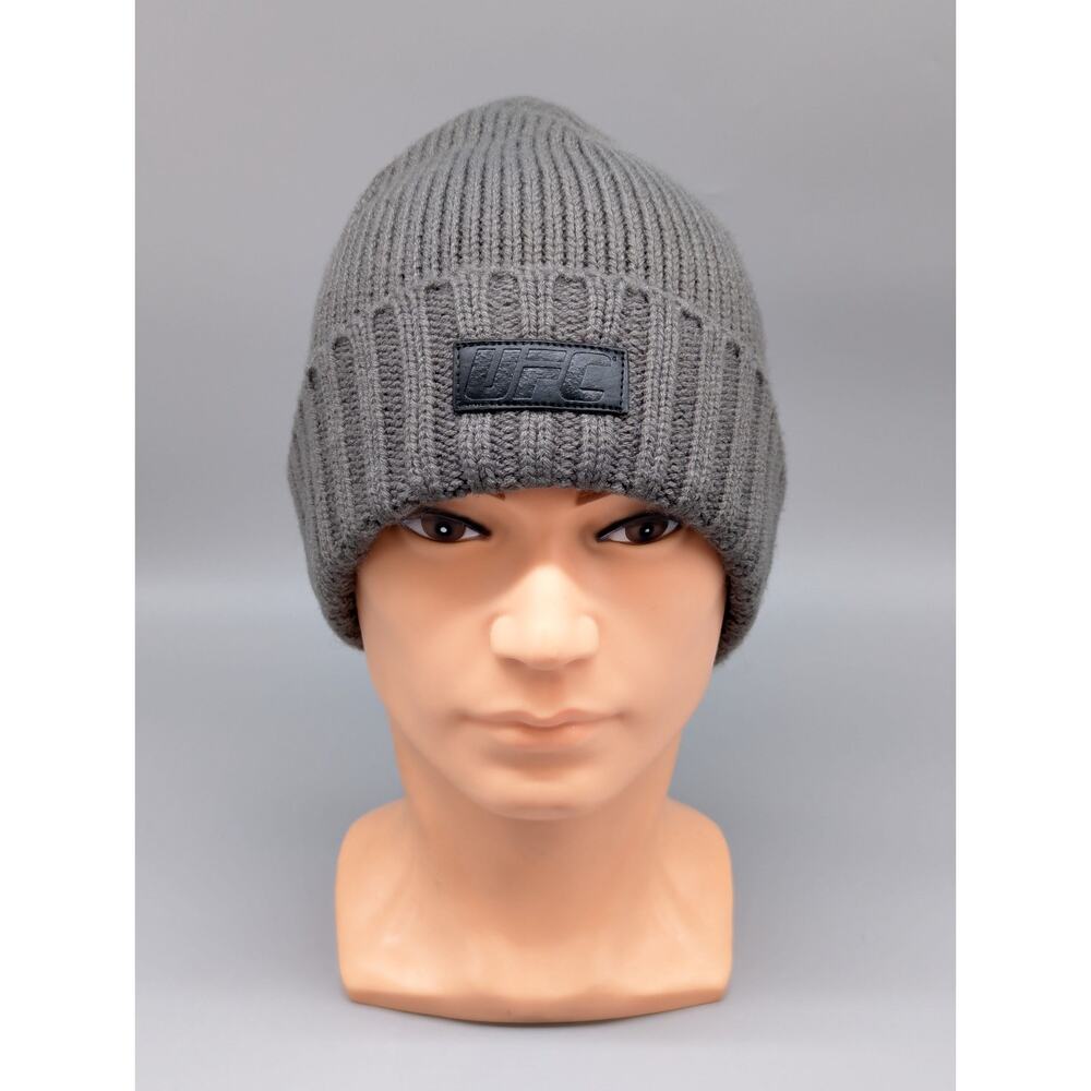 UFC Wide Cuff Rib Hat Beanie Stocking Cap Gray Youth, Ladies or Small Men's
